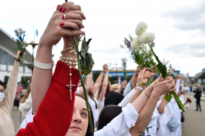 AFP/„Scanpix“ nuotr./Taiki moterų protesto akcija Minske