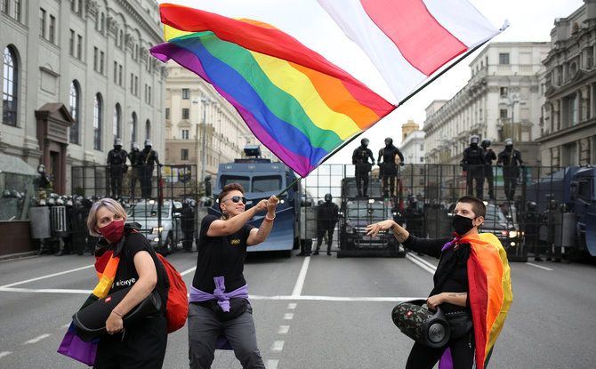 „Scanpix“/AP nuotr./LGBT bendruomenės atstovų protestas Minske