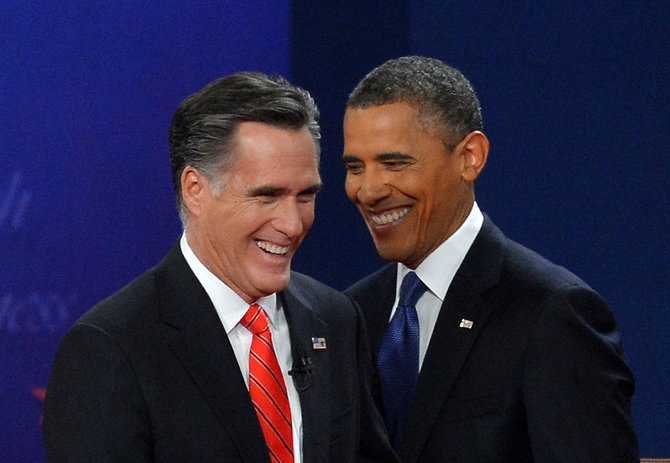 AFP/„Scanpix“ nuotr./Mittas Romney ir Barackas Obama 2012 metais