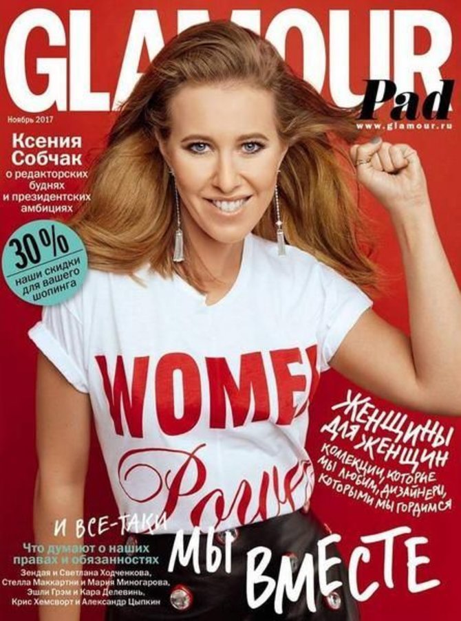 „Twitter“ nuotr./Ksenija Sobčak ant žurnalo „Glamour Russia“ viršelio