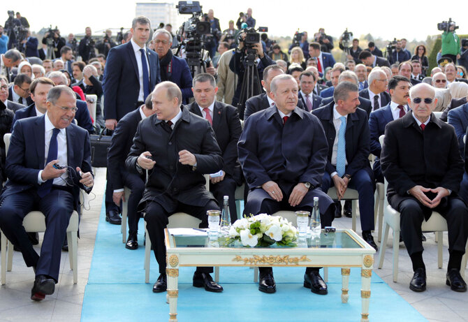 AFP/„Scanpix“ nuotr./V.Putinas ir R.Erdoganas statybų pradžios renginyje