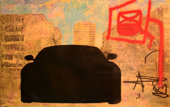Asmeninio archyvo nuotr./Ferrari krepšinio aikštelėje. Akrilas, grafitas ir anglis ant drobės.