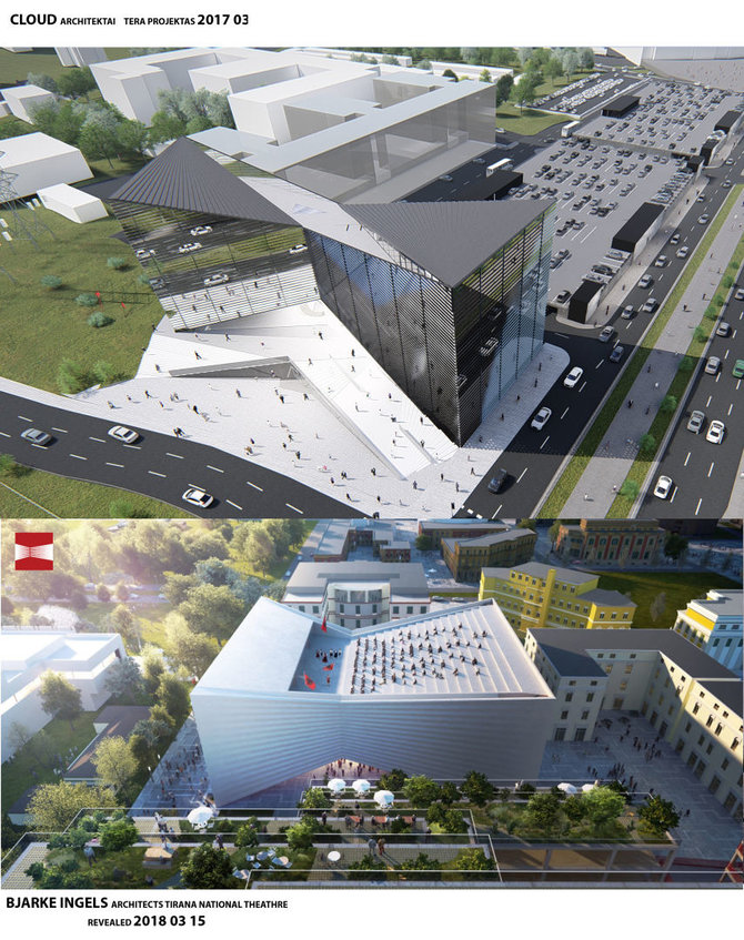 Viršuje – „Cloud architektų“ projektas, apačioje – „Bjarke Ingels Group BIG“ projektas 
