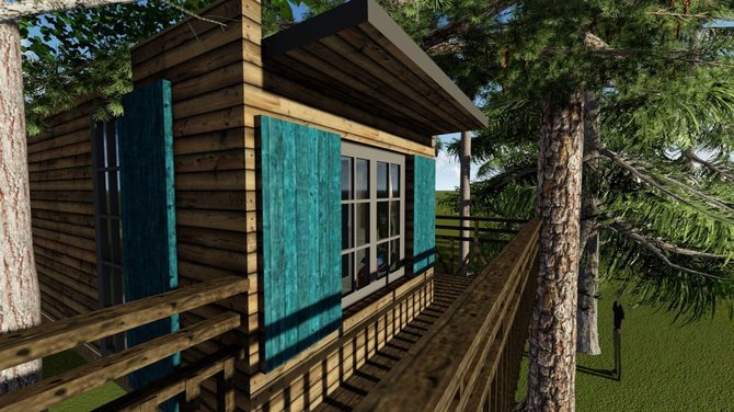 „Namas medyje“ vizualizacija/Prie Žuvinto biosferos rezervato planuojami nameliai medžiuose