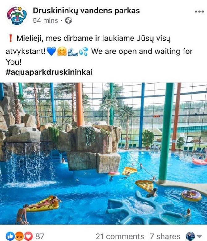 „Facebook“ nuotr./Druskininkų vandens parkas kviečia poilsiautojus