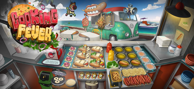 Nordcurrent iliustr./Žaidimo „Cooking Fever“ restorano grafinis perėjimas nuo eskizo iki galutinio varianto