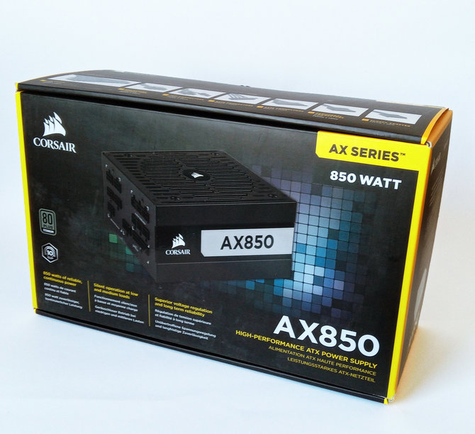 „Corsair AX 850“ maitinimo bloko pakuotė