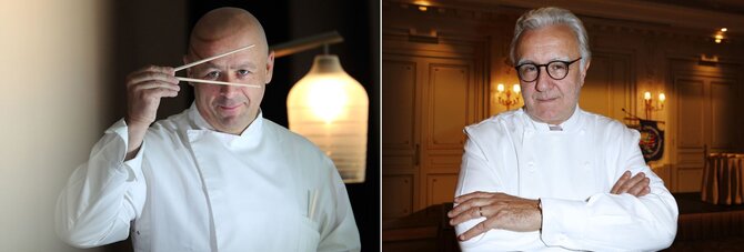 AFP/„Scanpix“ nuotr./Pirmieji pasaulyje „Michelin“ klasės šefai, kurių maistas iškeliaus į kosmosą – Alainas Ducasse'as ir Thierry Marxas