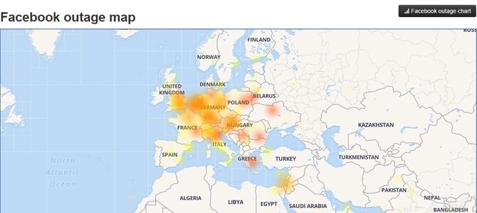 downdetector.com iliustr./„Facebook“ veikimo sutrikimų žemėlapis
