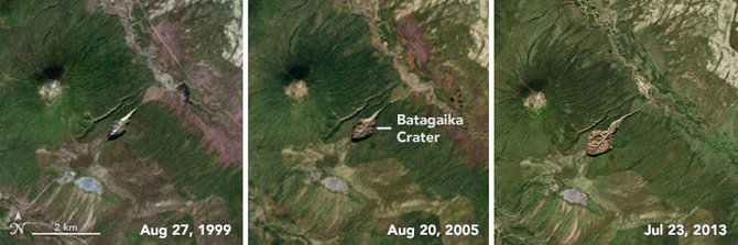 NASA nuotr./Batagaikos kraterio augimo stebėjimas iš kosmoso