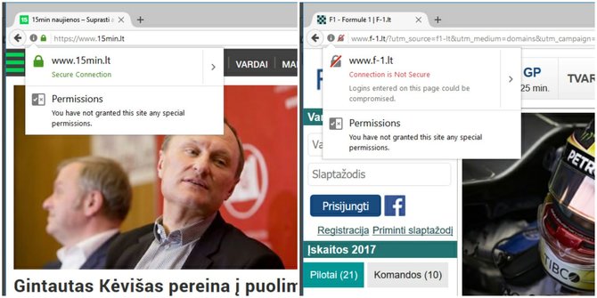 15min montažas/HTTPS protokolo naudojimą galima atpažinti pagal spynelės logotipą, esantį kairiau svetainės adreso