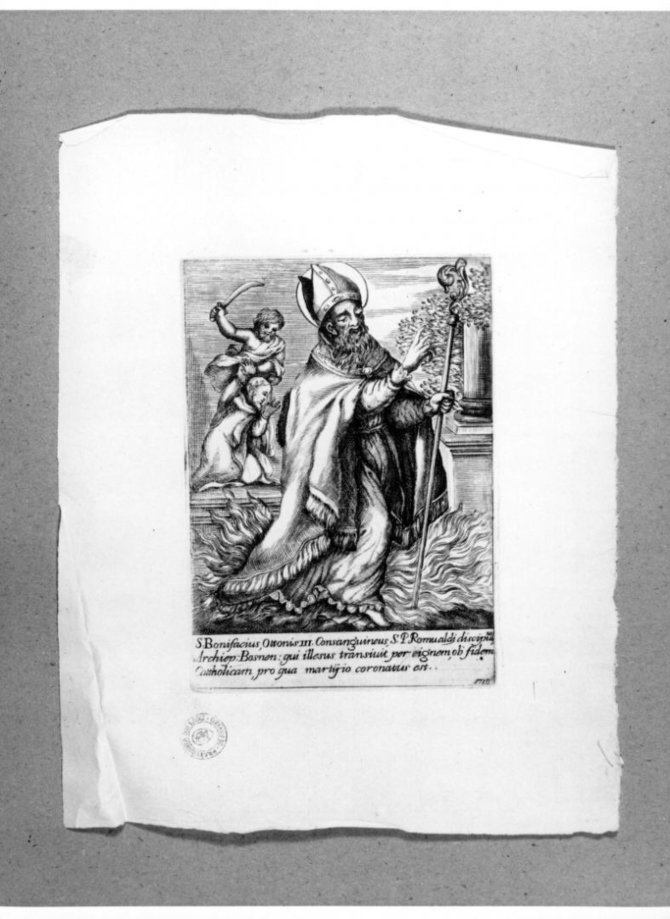 www.fraternitodeilaici.it nuotr./Šv. Bonifacas. Než. aut., 1710 m. Fraternita dei Laici, Arecas