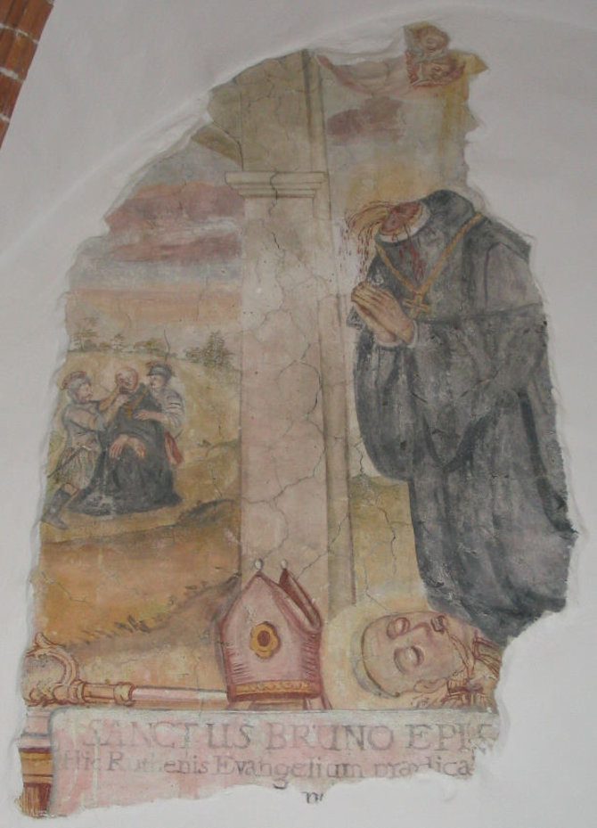 Commons.wikimedia.org nuotr./Vyskupas šv. Brunonas. XVII a. freska Šv. Kryžiaus benediktinų vienuolyne Lenkijoje