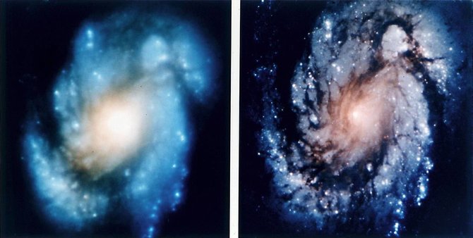 NASA nuotr./Hubble kosminio teleskopo vaizdai su sferine aberacija ir po korekcijos