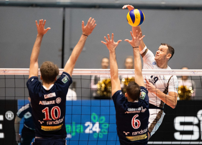 Scanpix/Postemees/„Saaremaa VK“ ir „Power Volley Milano“ rungtynės Estijoje.