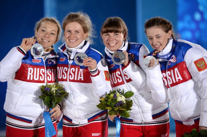 „Scanpix“ nuotr./Olga Zaiceva (kairėje) yra laimėjusi sidabrą Sočio olimpinių žaidynių estafetėje.