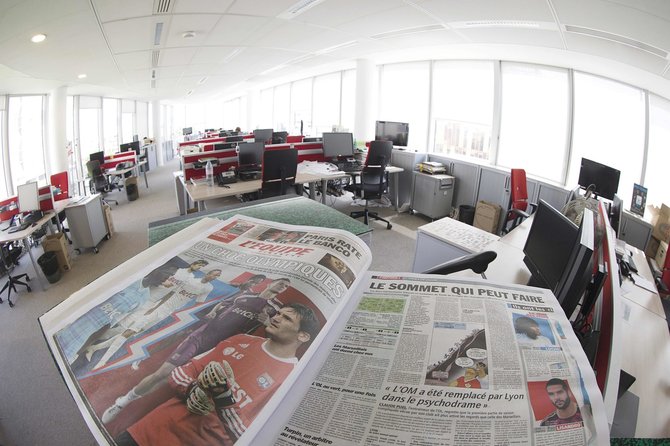„Scanpix“ nuotr./„L'Equipe“ žurnalistai streikuoja dėl savininkų ketinimų atleisti pusšimtį darbuotojų. 
