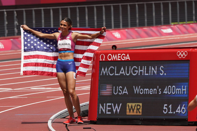 „Scanpix“ nuotr./Sydney McLaughlin pagerino pasaulio rekordą 400 m per barjerus finale.