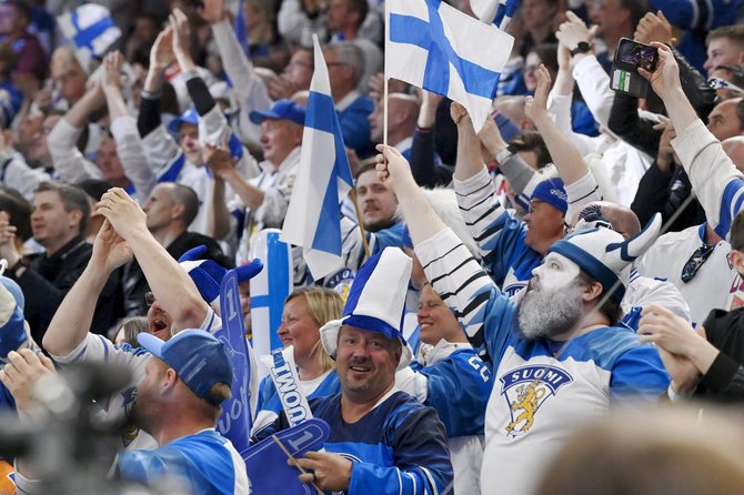 „Scanpix“ nuotr./Suomijos ledo ritulio rinktinė pasaulio čempionato pusfinalyje4:3 įveikė amerikiečius. 2022 m. Gegužės 28 d. 