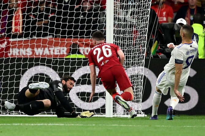 „Scanpix“ nuotr./Čempionų lygos finalas: „Liverpool“ – Madrido „Real“. K.Benzema įvartis neįskaitytas.