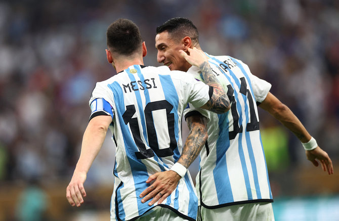 „Scanpix“ nuotr./Pasaulio čempionato finalas: Argentina – Prancūzija. L.Mess ir A.Di Maria