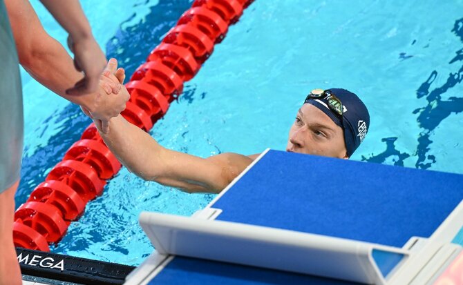 „LTU-Aquatics"/Dariaus Kibirkščio nuotr./Lietuvos plaukikai startavo estafetėje 4 po 50 m kompleksiniu plaukimu. Tomas Lukminas