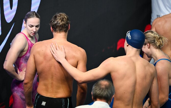 „LTU Aquatics"/Dariaus Kibirkščio nuotr./Smiltė Plytnykaitė, Jokūbas Keblys, Mantas Kaušpėdas ir Rūta Meilutytė
