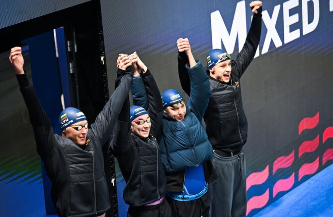 „LTU Aquatics"/Dariaus Kibirkščio nuotr./Jokūbas Keblys, Smiltė Plytnykaitė, Rūta Meilutytė ir Mantas Kaušpėdas