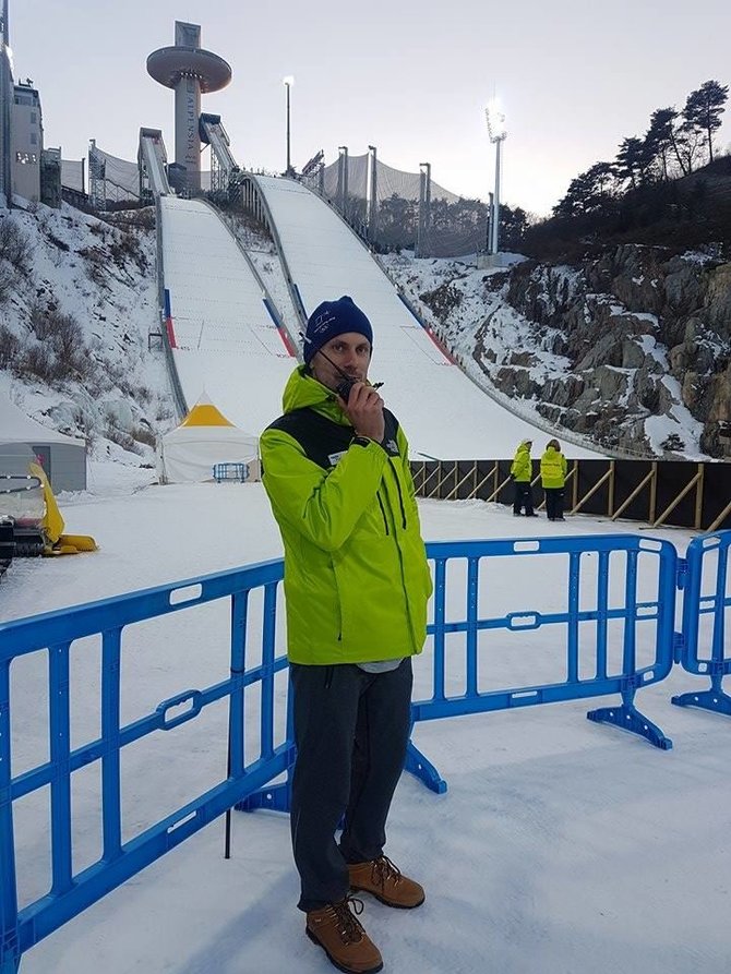 Asmeninio albumo nuotr./Justinas Kinderis darbavosi Pjongčange per pasirengimo olimpinėms žaidynėms varžybas.