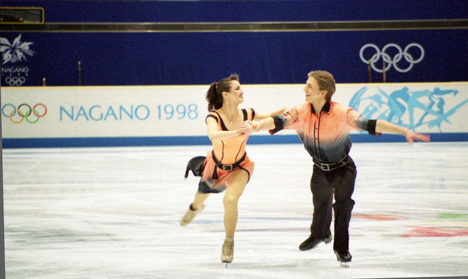 Alfredo Pliadžio nuotr./Povilas Vanagas ir Margarita Drobiazko 1998 m. olimpinėse žaidynėse Nagane.
