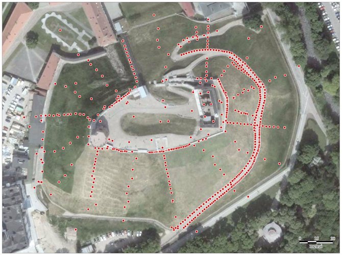 LNM nuotr./Gedimino pilies kalno teritorijoje išgręžtų tyrimo gręžinių, kurių duomenys dokumentaliai išlikę, išsidėstymas. V. Račkausko schema