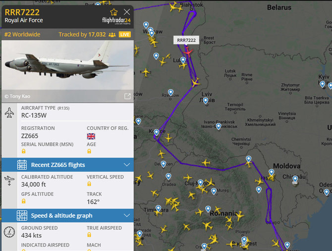 Flightradar24.com inf./Lėktuvas „RC-135W“