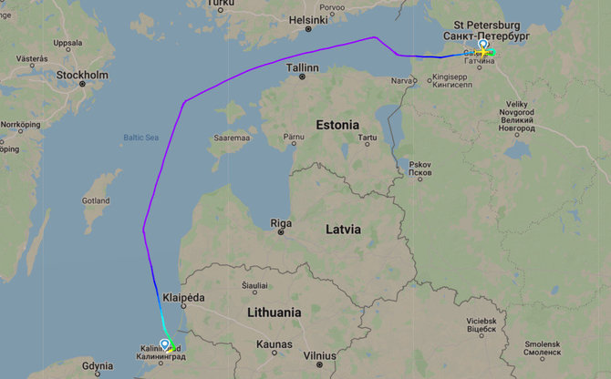 Flightradar24.com inf./Skrydis iš Kaliningrado