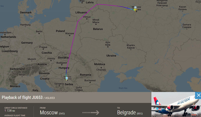 Flightradar24.com inf./Skrydis Maskva–Belgradas