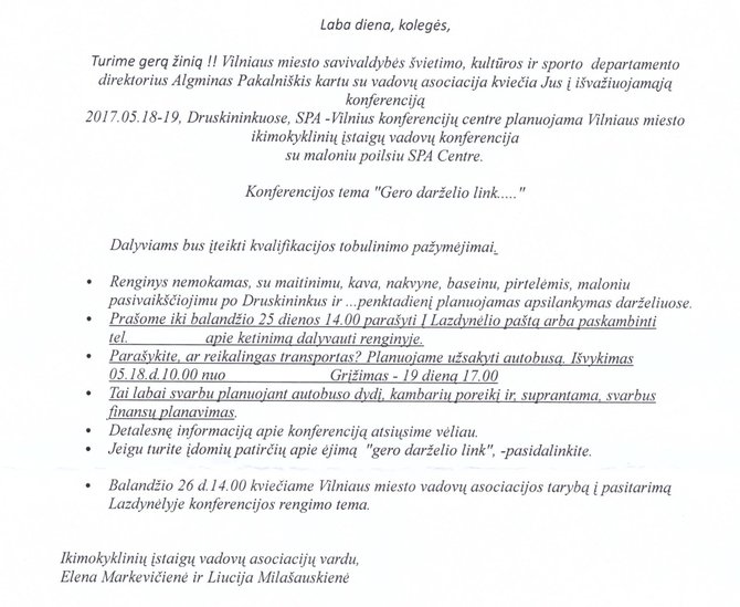 15min.lt nuotr./Vilniaus miesto ikimokyklinių įstaigų vadovų konferencijos „Gero darželio link...“ programos dalis