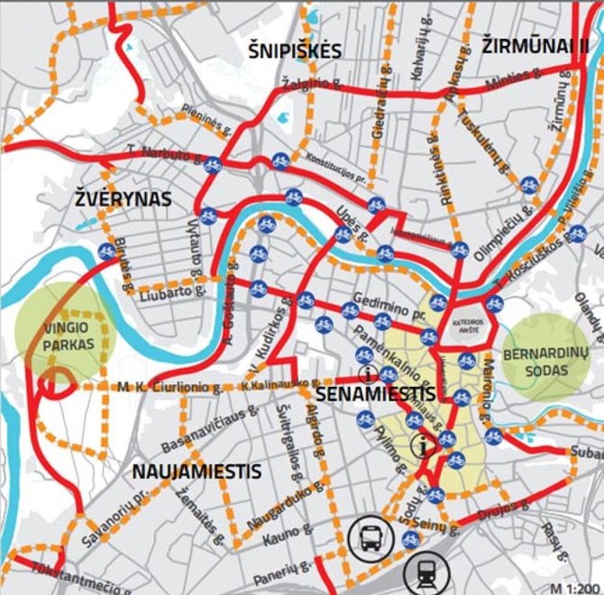 Vilnius.lt žemėlapis/Aktyviausiai naudojami dviračių takai Vilniuje