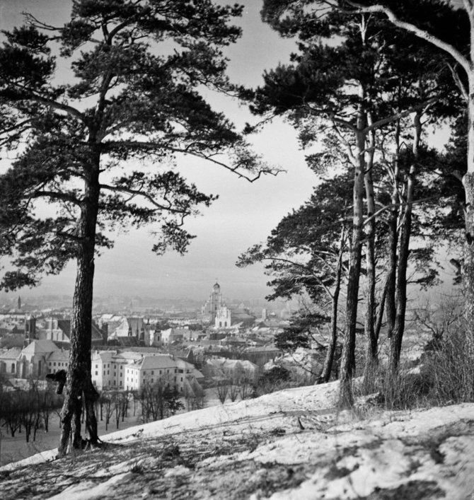 Vilniaus panorama nuo Trijų Kryžių kalno. Vytautas Augustinas. 1940–1943 m. Lietuvos nacionalini o muziejaus nuotrauka