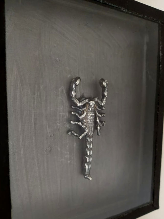 Asmeninio archyvo nuotr./Simono juvelyrikos dirbinys: sidabruotas skorpionas iš Kinijos