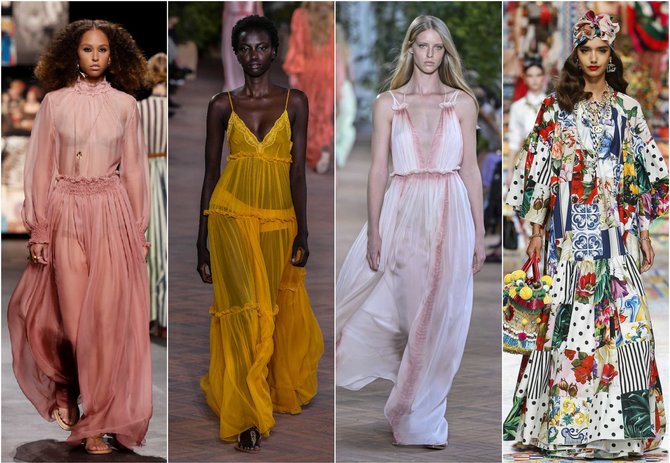 „Reuters“/„Scanpix“, „Scanpix“/„Sipapress“, „Scanpix“/„Cover Images“ ir Vida Press nuotr. /„Christian Dior“, „Alberta Ferretti“ (2 ir 3 modeliai), „Dolce & Gabbana“ 2021 m. pavasario ir vasaros kolekcijų modeliai