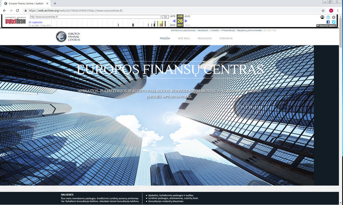 web.archive.org nuotr./Europos finansų centro svetainė eurocentras.lt – šiuo metu nebeveikia