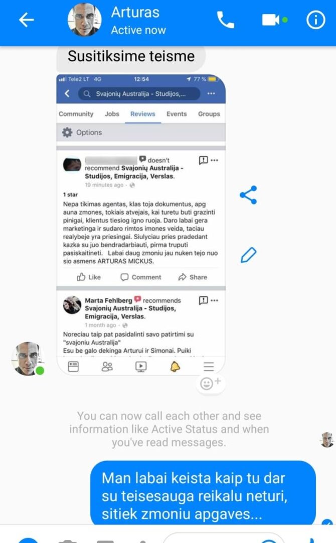 „Facebook“ nuotr./Socialiniame tinkle dalijamasi A.Mickaus grasinimais už nepalankius komentarus