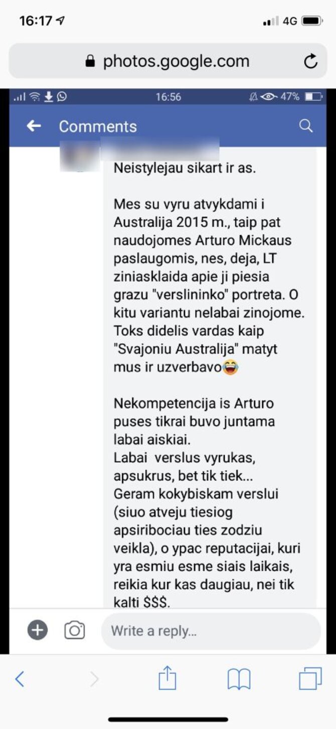 „Facebook“ nuotr./Skundai apie A.Mickų socialiniame tinkle