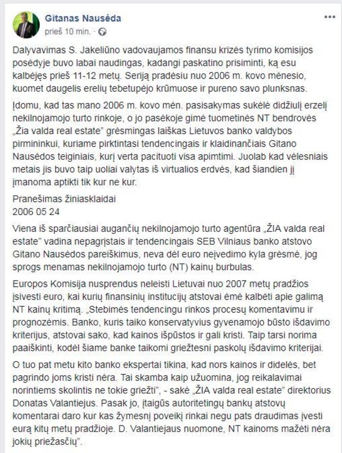 „Facebook“ nuotr./G.Nausėdos įrašas socialiniame tinkle