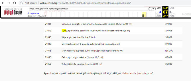Web.archive.org. nuotr./Pernai rugsėjį skiepai nuo tymų kainavo pigiau