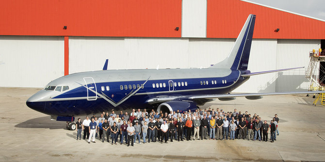 „Aleria Luxury Interiors“ nuotr./„Aleria Luxury Interiors“ pranešime pranešė apie pirmąjį įrengtą „Boeing 737 BBJ“