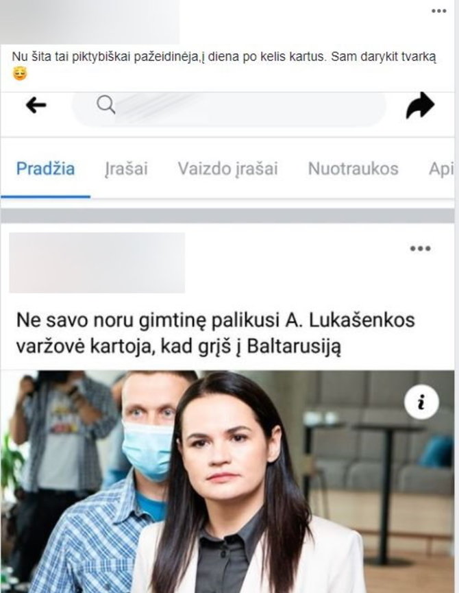 „Facebook“ nuotr./Įrašas feisbuke