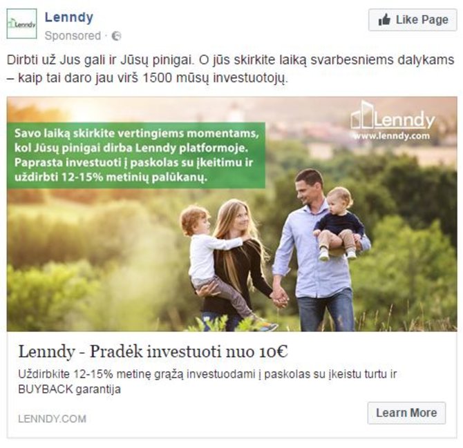 15min nuotr./„Lenndy“ reklama socialiniame tinkle „Facebook“