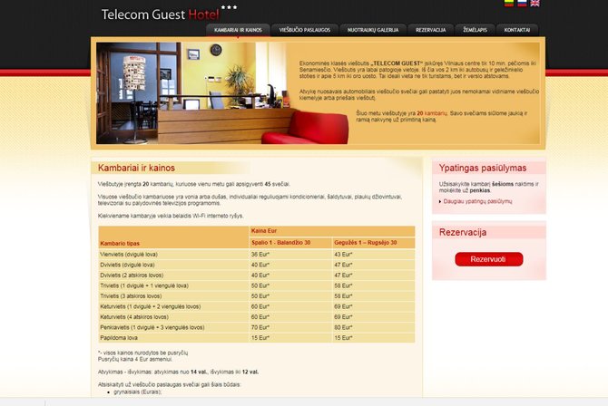 15min nuotr./„Telecom Guest“ viešbučio internetinė svetainė