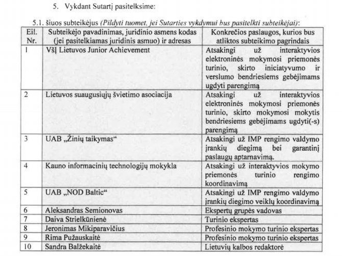 Viešųjų pirkimų tarnybos informacija/„ISense Technologies“ subtiekėjai