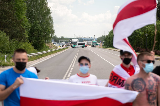 Žygimanto Gedvilos / 15min nuotr./Baltarusijos pasienyje Medininkuose – protestas